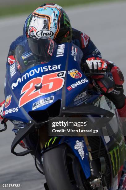 Maverick Vinales of Spain and Movistar Yamaha MotoGP heads down a straight during the MotoGP test in Sepang at Sepang Circuit on January 30, 2018 in...