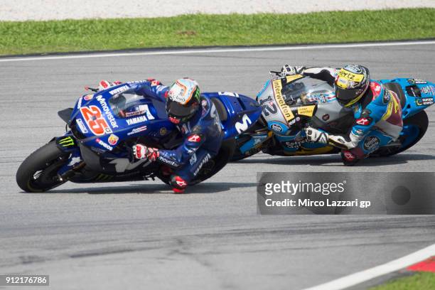 Maverick Vinales of Spain and Movistar Yamaha MotoGP leads the field during the MotoGP test in Sepang at Sepang Circuit on January 30, 2018 in Kuala...