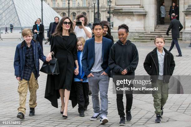 Actress Angelina Jolie and her children Maddox Jolie-Pitt, Shiloh Jolie-Pitt, Vivienne Marcheline Jolie-Pitt, Knox Leon Jolie-Pitt, Zahara Jolie-Pitt...