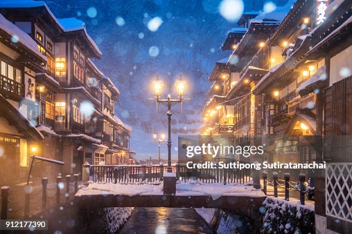 Heavy snow blizzard in Obanazawa Ginzan Onsen, Japan hot springs town. Heavy snow blizzard in Obanazawa Ginzan Onsen, Japan hot springs town.