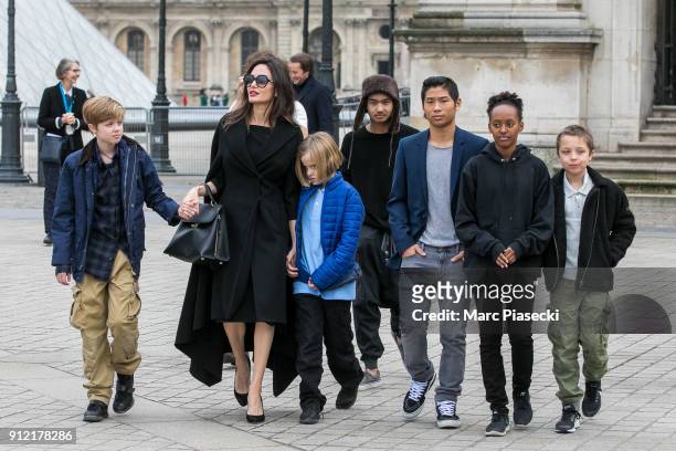 Actress Angelina Jolie and her children Maddox Jolie-Pitt, Shiloh Jolie-Pitt, Vivienne Marcheline Jolie-Pitt, Knox Leon Jolie-Pitt, Zahara Jolie-Pitt...