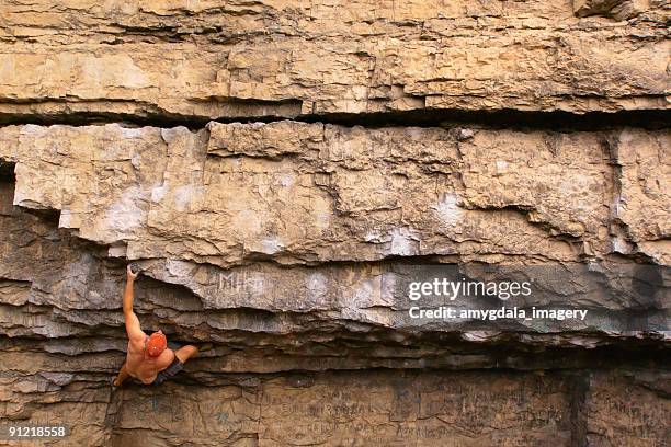 rock climber climbing landscape - sandia mountains stockfoto's en -beelden