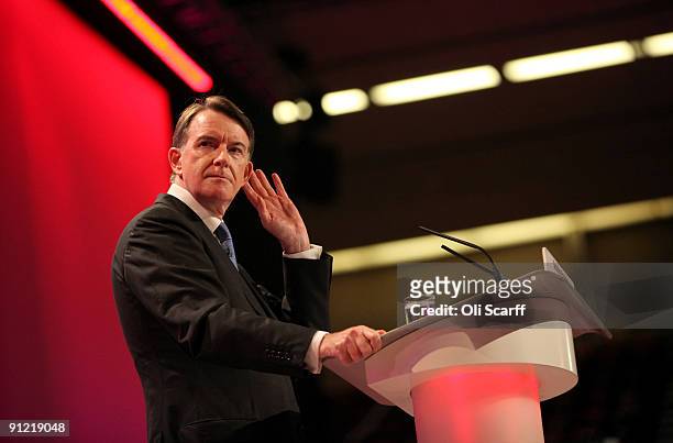 Business Secretary Lord Mandelson delivers his speech to the Labour Party Conference on September 28, 2009 in Brighton, England. Lord Mandelson has...