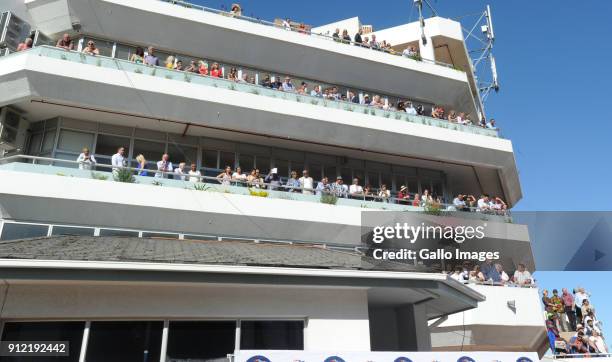 Spectators during the 2018 Sun Met at Kenilworth Racecourse on January 27, 2018 in Cape Town, South Africa. The 134th edition of the Sun Met, brings...