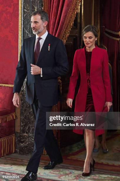King Felipe VI of Spain and Queen Letizia of Spain attend the Order of Golden Fleece , ceremony at the Royal Palace on January 30, 2018 in Madrid,...
