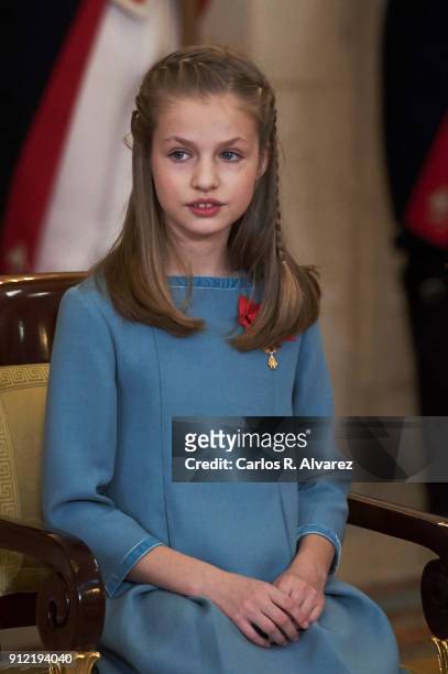 Princess Leonor of Spain attends the Order of Golden Fleece , ceremony at the Royal Palace on January 30, 2018 in Madrid, Spain. Today is King's...