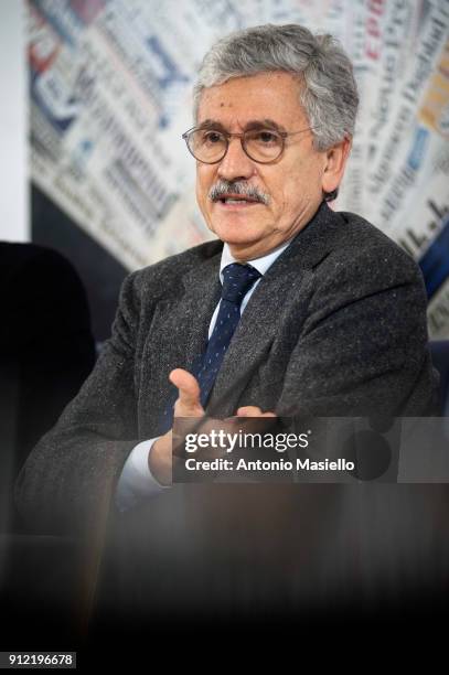 Massimo D'Alema, "Liberi e Uguali" left-wing political party, speaks to foreign journalists during the presentation of parliamentary candidates for...
