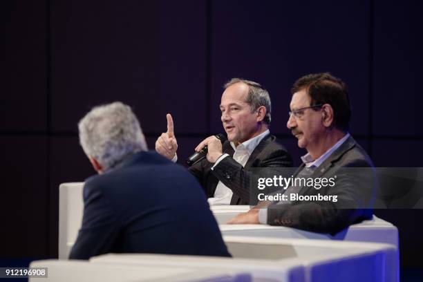 Frederic Oudea, chief executive officer of Societe Generale SA, speaks during a panel discussion at the Paris Fintech Forum in Paris, France, on...