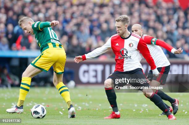 Lex Immers of ADO Den Haag, Nicolai Jorgensen of Feyenoord during the Dutch Eredivisie match between Feyenoord v ADO Den Haag at the Stadium...