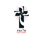 Christianity Cross true belief in Jesus vector symbol, Christian religion icon. Faith and Religion brings people together.