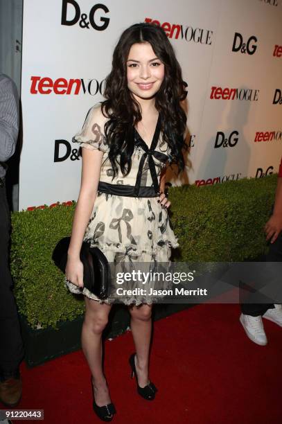 Actress Miranda Cosgrove arrives at the 7th Annual Teen Vogue Young Hollywood Party held at Milk Studios on September 25, 2009 in Hollywood,...