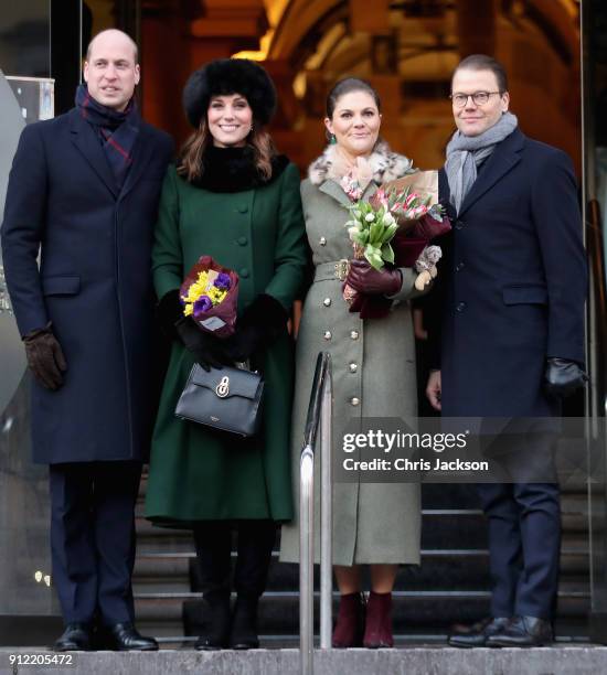 Prince William, Duke of Cambridge and Catherine, Duchess of Cambridge with Crown Princess Victoria of Sweden and Prince Daniel of Sweden pose after...