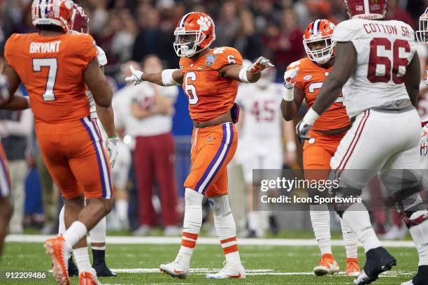 Clemson Tigers linebacker Dorian O'Daniel celebrates after a play during the College Football Playoff Semifinal at the Allstate Sugar Bowl between...