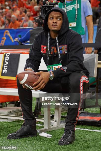 Former Clemson Tigers quarterback and current NFL Huston Texans quarterback Deshaun Watson is seen watching the game from the Clemson Tigers...