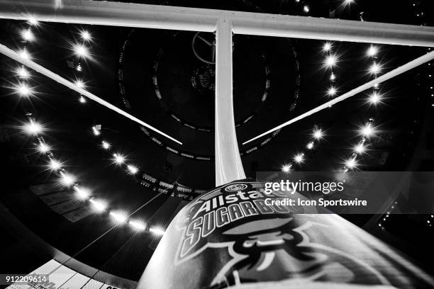 Detailed view of a goal post, the AllState Sugar Bowl logo and lights of the Mercedes-Benz Superdome is seen during the College Football Playoff...