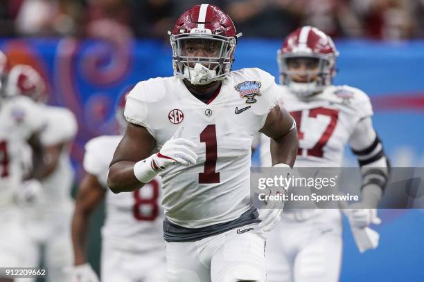 Alabama Crimson Tide linebacker Ben Davis runs in action during the College Football Playoff Semifinal at the Allstate Sugar Bowl between the Alabama...