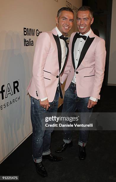 Dean and Dan Caten attend amfAR Milano 2009 Red Carpet, the Inaugural Milan Fashion Week event at La Permanente on September 28, 2009 in Milan, Italy.