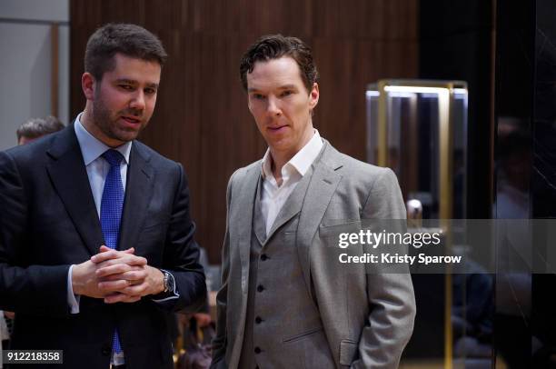 Geoffroy Lefebvre and Benedict Cumberbatch attend during Jaeger-LeCoultre Polaris at the SIHH 2018 at Pavillon Sicli on January 15, 2018 in Les...