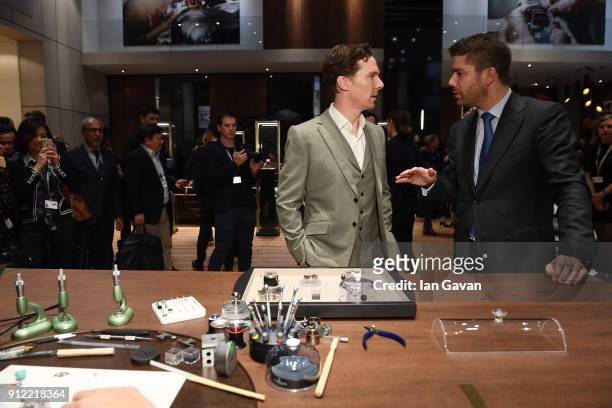 Benedict Cumberbatch and Geoffroy Lefebvre attend during Jaeger-LeCoultre Polaris at the SIHH 2018 at Pavillon Sicli on January 15, 2018 in Les...