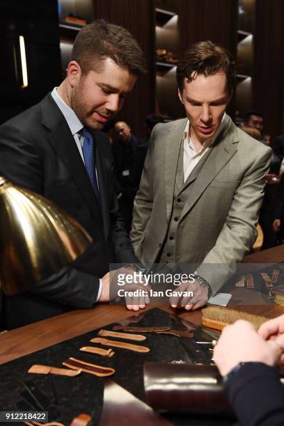 Geoffroy Lefebvre and Benedict Cumberbatch attend Jaeger-LeCoultre Polaris at the SIHH 2018 at Pavillon Sicli on January 15, 2018 in Les Acacias,...