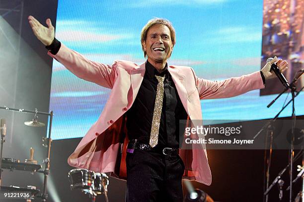 Sir Cliff Richard and The Shadows performs live on stage at the O2 Arena on September 28, 2009 in London, England.