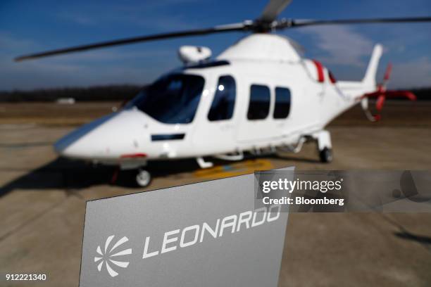 An AgustaWestland AW109 helicopter stands on the tarmac during an investor day at a Leonardo SpA plant in Vergiate, Italy, on Tuesday, Jan. 30, 2018....