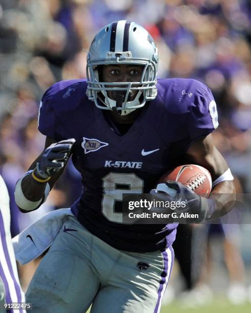 Running back Daniel Thomas of the Kansas State Wildcats rushes up field during the second quarter against the Tennessee Tech Golden Eagles at Bill...