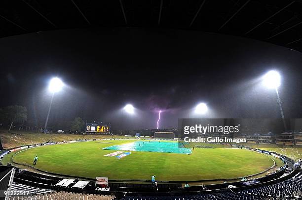 Lightning strikes during a thunder storm which caused the abandonment of the ICC Champions Trophy match between Australia and India played at...