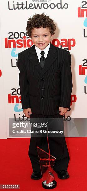 Alex Bain poses in the media room with the Best Young Actor Award at the Inside Soap Awards 2009 at Sketch on September 28, 2009 in London, England.