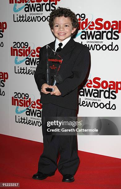 Alex Bain poses with the Best Young Actor Award at The Inside Soap Awards 2009 on September 28, 2009 in London, England.