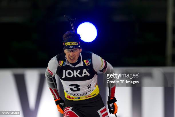 Simon Eder of Austria skates during the JOKA Biathlon World Team Challenge at Veltins-Arena on December 28, 2017 in Gelsenkirchen, Germany.