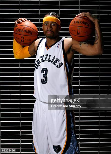Allen Iverson of the Memphis Grizzlies poses for a portrait during NBA Media Day on September 28, 2009 at the FedExForum in Memphis, Tennessee. NOTE...
