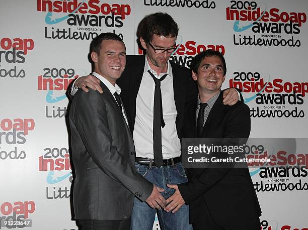 Danny Miller, Mark Charnock and Alex Carter arrive at The Inside Soap Awards 2009 on September 28, 2009 in London, England.