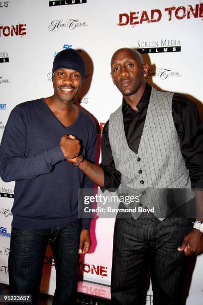 September 03: Actor Brian Hooks and former NBA basketball star Bobby Jackson poses on the red carpet at the "Dead Tone" movie premiere at Chatham's...