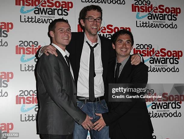 Danny Miller, Mark Charnock and Alex Carter arrive at The Inside Soap Awards 2009 on September 28, 2009 in London, England.