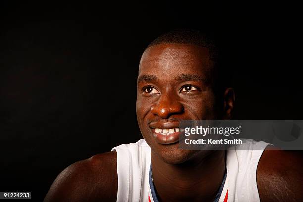 DeSagana Diop of the Charlotte Bobcats pose for a portrait during 2009 NBA Media Day on September 28, 2009 at Time Warner Cable Arena in Charlotte,...