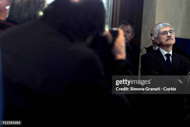 Massimo D' Alema, leader of Liberi e Uguali meets the foreign press on January 30, 2018 in Rome, Italy. The Italian General Election takes place on...
