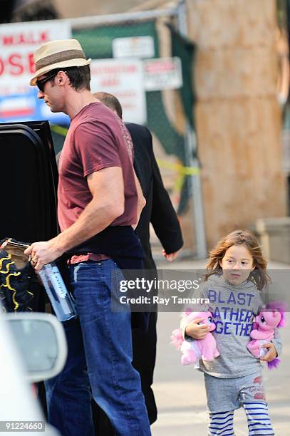 Actor Hugh Jackman and Ava Jackman leave their house on September 28, 2009 in New York City.