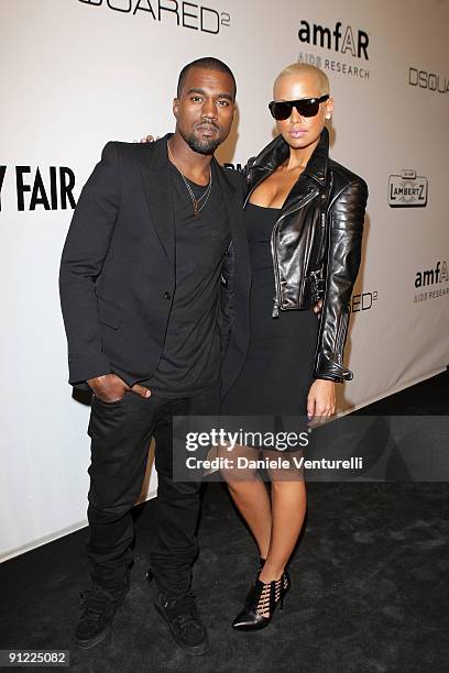 Kanye West and Amber Rose attend amfAR Milano 2009 Red Carpet, the Inaugural Milan Fashion Week event at La Permanente on September 28, 2009 in...