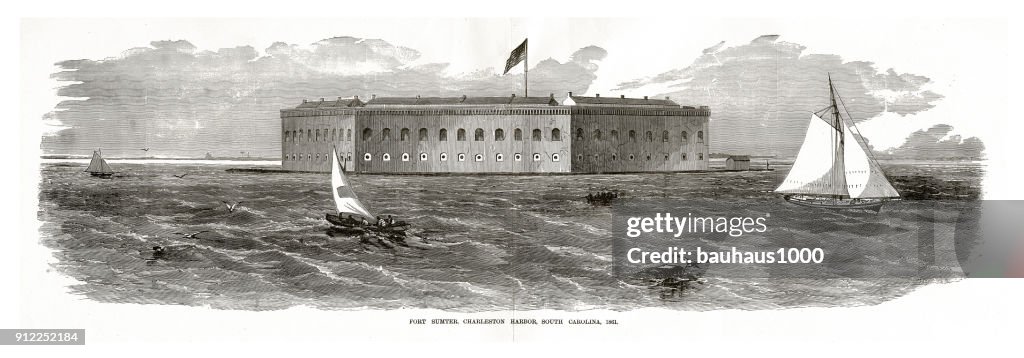 Fort Sumter, Charleston Harbor, Charleston, South Carolina, Civil War Engraving