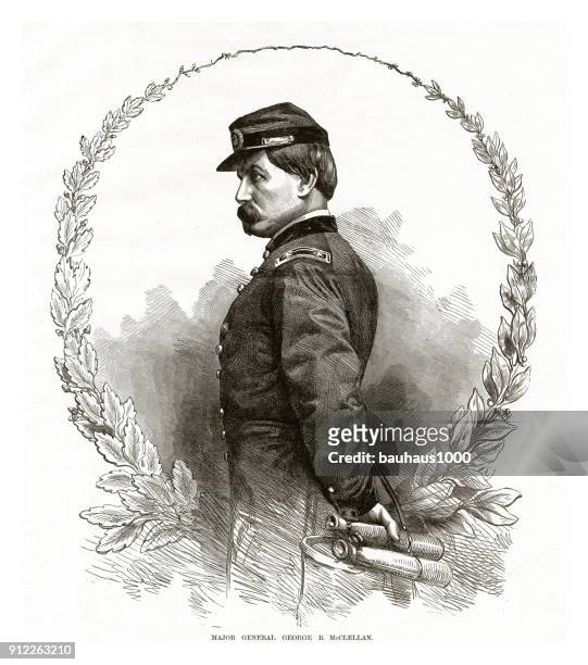 major general george b. mcclellan civil war engraving - confederate battle stock illustrations