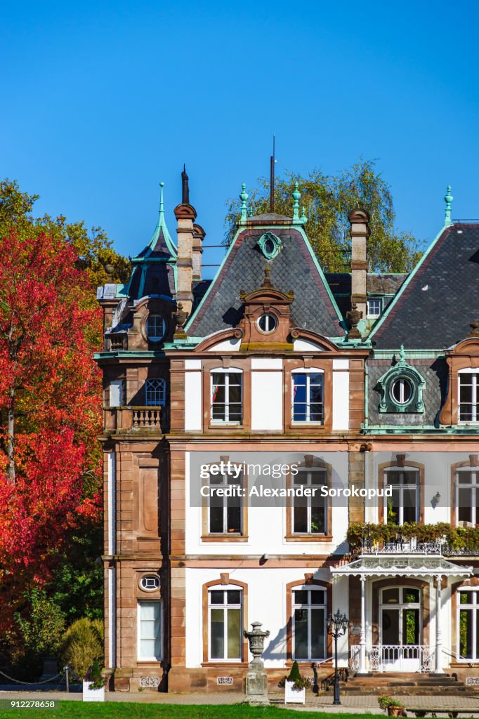 Beautiful old manor near Strasbourg, public building and park, Chateau de Pourtales, France