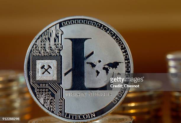 In this photo illustration, a visual representation of the digital Cryptocurrency Litecoin is displayed on January 30, 2018 in Paris, France....