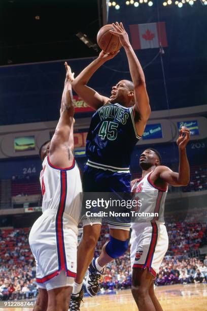 Sean Rooks of the Minnesota Timberwolves shoots during a game played on January 14, 1995 at Continental Airlines Arena in East Rutherford, New...