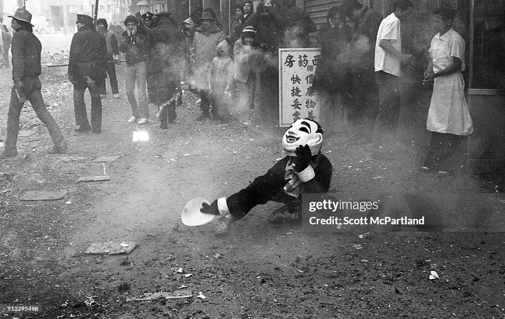 Dancer Performing, Firecrackers Exploding, Chinatown New York