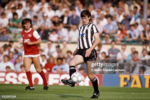 Newcastle United defender Glenn Roeder in action as Arsenal striker Charlie Nicholas looks on during a Canon League Divison One match at Highbury on...