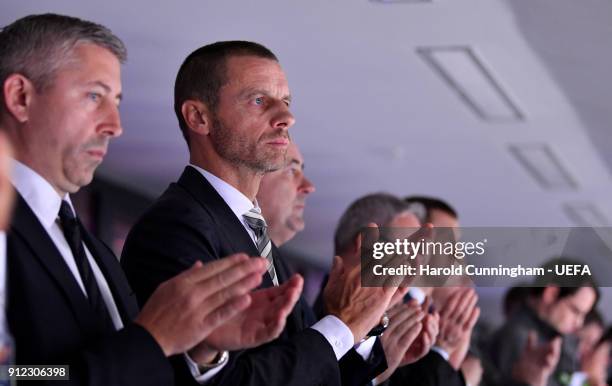 President Aleksander Ceferin in the stands ahead of the UEFA Futsal EURO 2018 Group A match between Slovenia and Serbia at the Arena Stozice on...