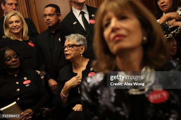 Rep. Gwen Moore , Rep. Bonnie Watson Coleman , Rep. Keith Ellison , Rep. Carolyn Maloney , Rep. Jackie Speier and other House Democrats wear black as...