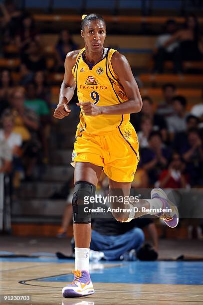 Lisa Leslie of the Los Angeles Sparks moves up court in Game One of the Western Conference Finals against the Phoenix Mercury during the 2009 WNBA...