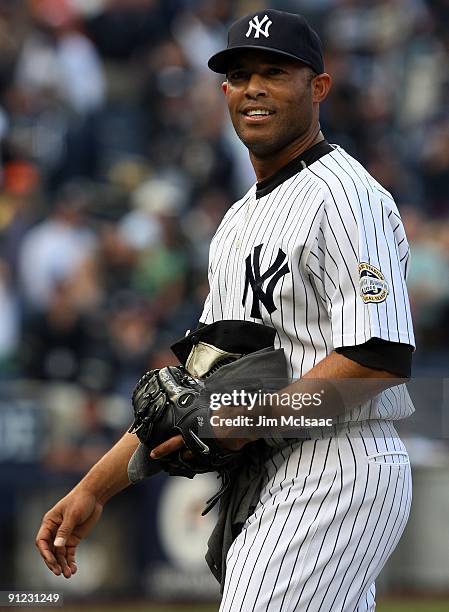 Mariano Rivera of the New York Yankees celebrates after his team defeated the Boston Red Sox on September 27, 2009 at Yankee Stadium in the Bronx...